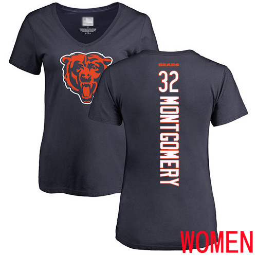 Chicago Bears Navy Blue Women David Montgomery Backer NFL Football #32 T Shirt->nfl t-shirts->Sports Accessory